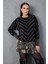 Kadın Siyah Geniş Manşetli Bisiklet Yaka Sim Desenli Triko Bluz 2