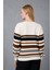 Kadın Beyaz Çizgili V Yaka Şönil Kadife Triko Kazak 5