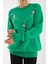 Kadın Yeşil Sakal Iplik Boncuk Nakışlı Bisiklet Yaka Triko Kazak 3