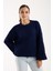 Kadın Koyu Laci Selanik Örgü Bisiklet Yaka Simli Oversize Triko Kazak 1