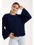 Kadın Koyu Laci Selanik Örgü Bisiklet Yaka Simli Oversize Triko Kazak 4