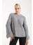 Kadın Gri Selanik Örgü Bisiklet Yaka Simli Oversize Triko Kazak 4