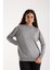 Kadın Gri Viskon Kumaş Taş Detaylı Omuzlar Yarım Balıkçı Yaka Triko Bluz 6
