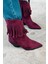 Iserne Kadın Kovboy Bot Bordo Süet Püsküllü 4