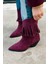 Iserne Kadın Kovboy Bot Bordo Süet Püsküllü 5