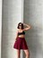 Volanlı Keten Şort Bordo S255058 2