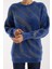 Kadın Indigo Simli Sakal Iplik Balon Kollu Bisiklet Yaka Triko Kazak 3