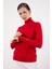 Kadın Kırmızı Çıtçıtlı Kollu Balıkçı Yaka Triko Bluz 2