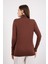 Kadın Kahve Çıtçıtlı Kollu Balıkçı Yaka Triko Bluz 6