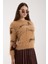 Kadın Bej Sakal Iplik Inci Detaylı Bisiklet Yaka Triko Kazak 4