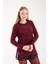 Kadın Bordo Simli Sakal Iplik Yan Yırtmaçlı Bisiklet Yaka Triko Kazak 1
