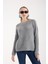 Kadın Gri Selanik Örgü Reglan Kollu Bisiklet Yaka Simli Triko Kazak 1