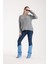 Kadın Gri Selanik Örgü Reglan Kollu Bisiklet Yaka Simli Triko Kazak 7