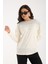 Kadın Ekru Viskon Kumaş Kayık Yaka Simli Triko Bluz 1