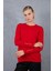 Kadın Kırmızı Çıtçıtlı Kollu Bisiklet Yaka Triko Bluz 1