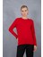Kadın Kırmızı Çıtçıtlı Kollu Bisiklet Yaka Triko Bluz 2