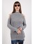 Kadın Gri Zincir Detaylı Omuz Dekolteli Yarım Balıkçı Yaka Simli Triko Kazak 1