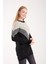 Kadın Siyah Simli Sakal Iplik Renk Bloklu Bisiklet Yaka Triko Kazak 5