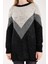 Kadın Siyah Simli Sakal Iplik Renk Bloklu Bisiklet Yaka Triko Kazak 7