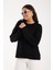 Kadın Siyah Selanik Örgü Reglan Kollu Bisiklet Yaka Simli Triko Kazak 1
