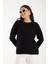 Kadın Siyah Selanik Örgü Reglan Kollu Bisiklet Yaka Simli Triko Kazak 2