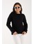 Kadın Siyah Selanik Örgü Reglan Kollu Bisiklet Yaka Simli Triko Kazak 4