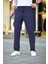 Erkek Cizgili Dokuma Krep Jogger Buggy Pantalon Rahat Kalıp - Lacivert 2
