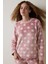 Pembe Pretty Daisies Çiçekli Bisiklet Yaka Uzun Kollu Pijama Takımı 14