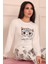 Kadın Leopar Desenli ve Sloganlı Altı Desenli Bisiklet Yaka Uzun Kol Altı Uzun Penye Pijama Takımı 2