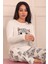Kadın Leopar Desenli ve Sloganlı Altı Desenli Bisiklet Yaka Uzun Kol Altı Uzun Penye Pijama Takımı 3