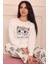 Kadın Leopar Desenli ve Sloganlı Altı Desenli Bisiklet Yaka Uzun Kol Altı Uzun Penye Pijama Takımı 4