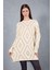 Kadın Ekru Yan Yırtmaçlı Bisiklet Yaka Sim Desenli Triko Bluz 1