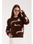 Kadın Acı Kahve Sakal Iplik Inci Detaylı Bisiklet Yaka Triko Kazak 1