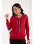 Kadın Kırmızı Elit Viskon Kumaş Kontrast Şeritli Bisiklet Yaka Triko Bluz 1