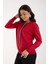 Kadın Kırmızı Elit Viskon Kumaş Kontrast Şeritli Bisiklet Yaka Triko Bluz 3