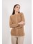 Kadın Bej Omuzları Kesik Detaylı Reglan Kollu Simli Triko Kazak 1