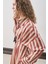 Pile Detaylı Gömlek Elbise Kiremit Çizgili 4