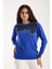 Kadın Saks Mavisi Elit Viskon Kumaş Taş Detaylı Bisiklet Yaka Triko Bluz 1