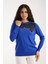 Kadın Saks Mavisi Elit Viskon Kumaş Taş Detaylı Bisiklet Yaka Triko Bluz 2