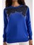 Kadın Saks Mavisi Elit Viskon Kumaş Taş Detaylı Bisiklet Yaka Triko Bluz 3