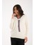 Kadın Ekru Elit Viskon Kumaş Kontrast Şeritli Bisiklet Yaka Triko Bluz 1