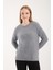 Kadın Gri Bisiklet Yaka Taş ve Inci Işlemeli Triko Kazak 2