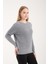 Kadın Gri Bisiklet Yaka Taş ve Inci Işlemeli Triko Kazak 4