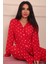 Kadın Puantiye Desenli Önü Düğmeli Uzun Kol Altı Uzun Süet Pijama Takımı 2