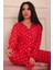 Kadın Puantiye Desenli Önü Düğmeli Uzun Kol Altı Uzun Süet Pijama Takımı 3