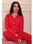 Kadın Puantiye Desenli Önü Düğmeli Uzun Kol Altı Uzun Süet Pijama Takımı 4