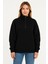 Üç Iplik Dık Yaka Yarım Fermuarlı Sweatshirt - Siyah 4
