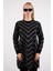 Kadın Siyah Yan Yırtmaçlı Bisiklet Yaka Sim Desenli Triko Bluz 1