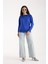 Kadın Saks Mavisi Viskon Kumaş Kayık Yaka Simli Triko Bluz 7