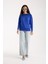Kadın Saks Mavisi Viskon Kumaş Kayık Yaka Simli Triko Bluz 8